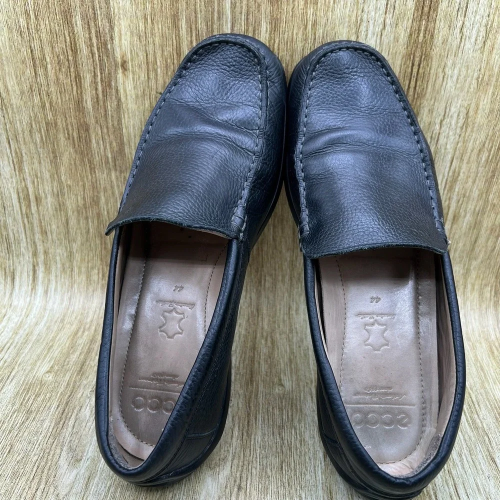 ECCO Slip On Loafers Men's Size 10 EU 44‎ Black Leather Casual Loafer Shoes